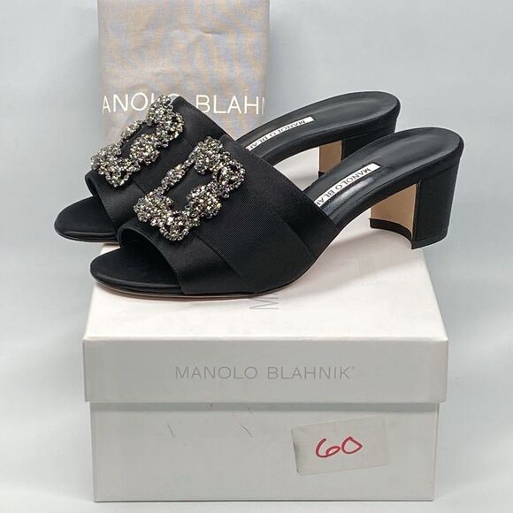 Manolo Blahnik Martanew 50MM Embellished Satin Mules size 37.5 - Picture 12 of 14